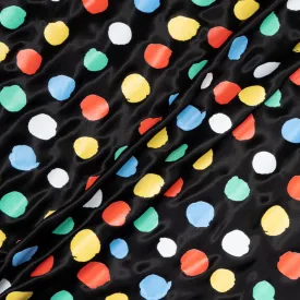 Multi-Coloured Spotted Black Pure Silk Satin