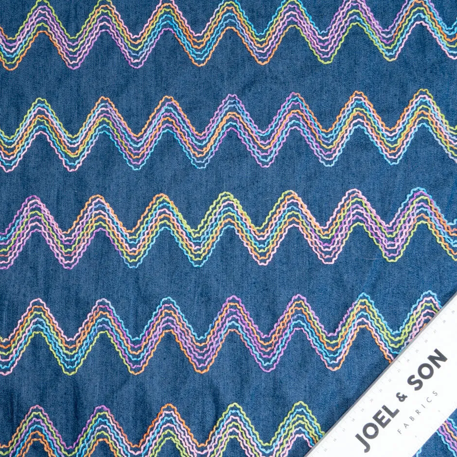 Multi-Coloured Zig Zag Embroidered Blue Denim