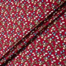 Multi Dog Printed Deep Red Stretch Silk Satin