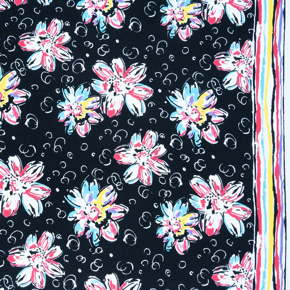 Multi Floral Printed Black Silk Satin