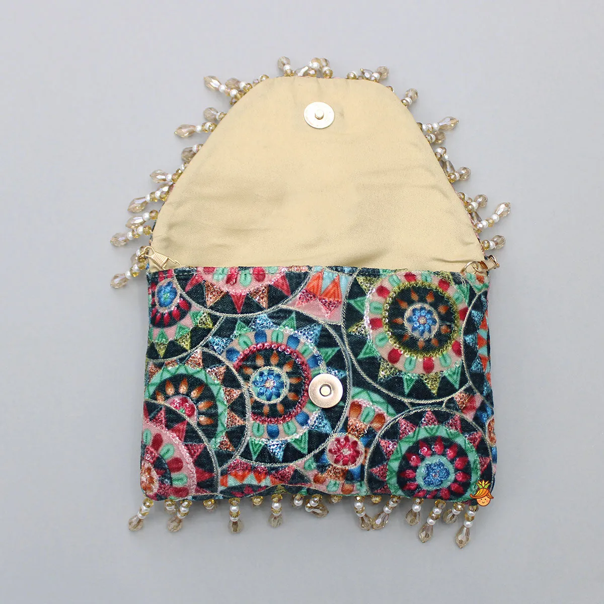 Multicoloured Printed And Embroidered Sling Bag