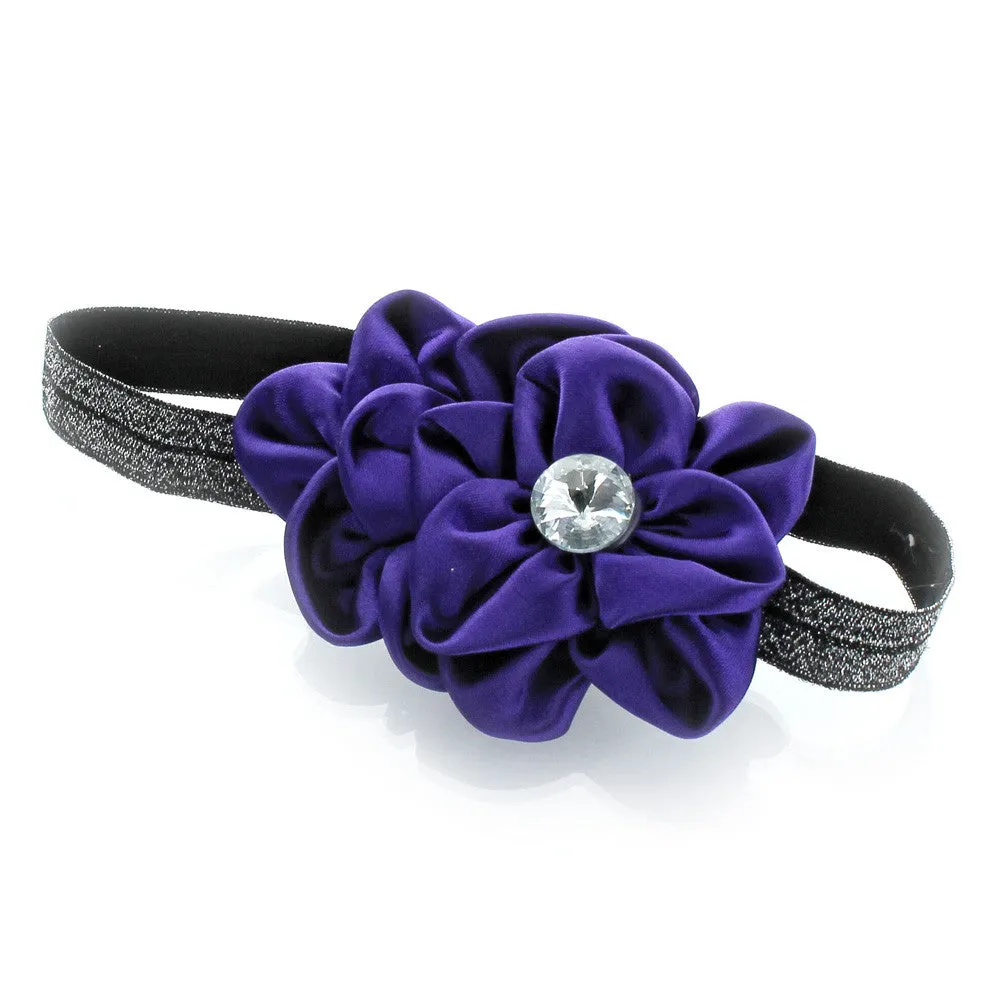 My Lello Toddler/Girl Satin Flower Sparkle Headband