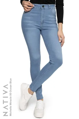 NATIVA, STRETCH JEANS. MICHELLE MIRACLE 00 OCEAN BLUE, High Shaping Capacity, Extreme Motion, Hi-Rise Super Skinny Jeans