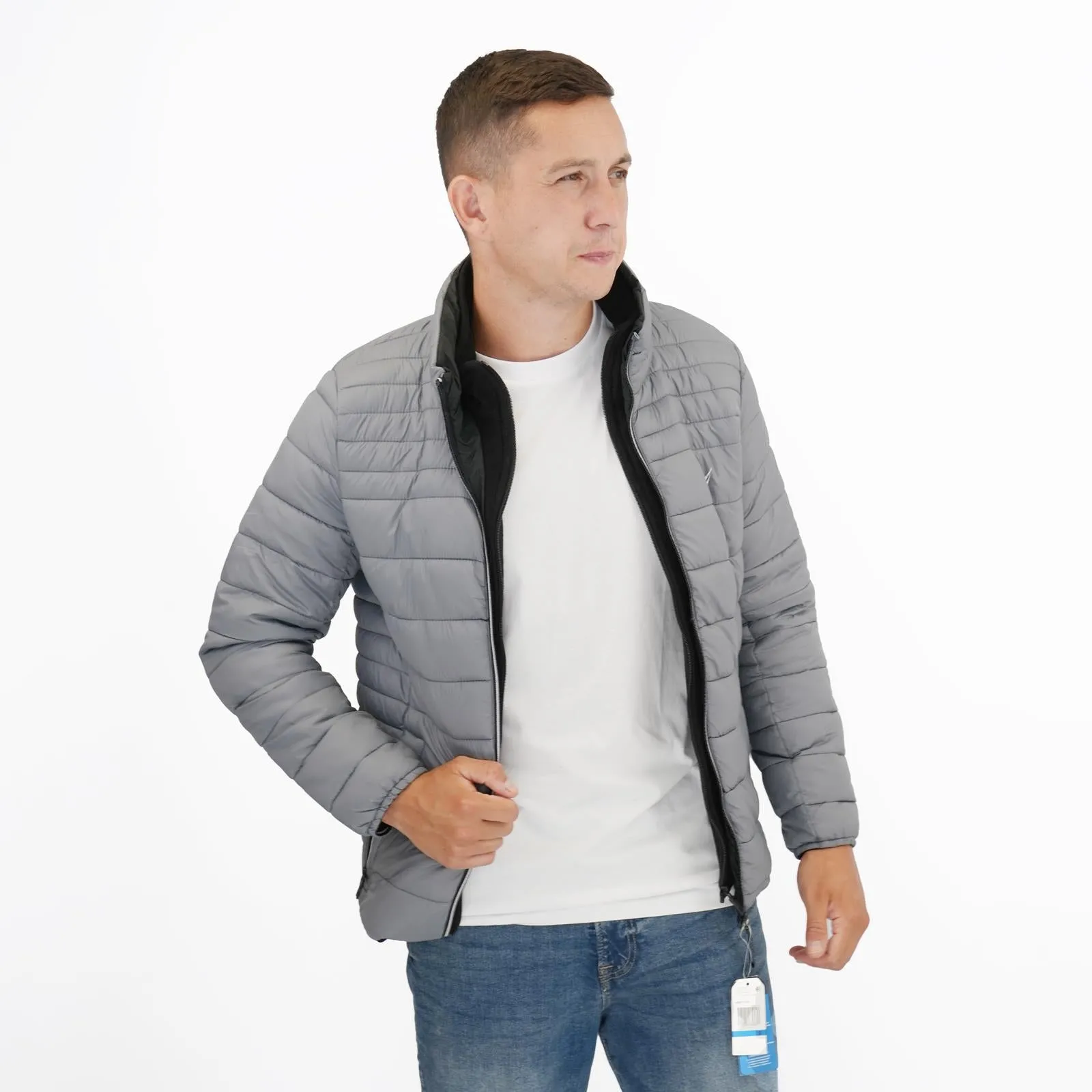 Nautica Performance Double Zip Puffer Jacket Grey