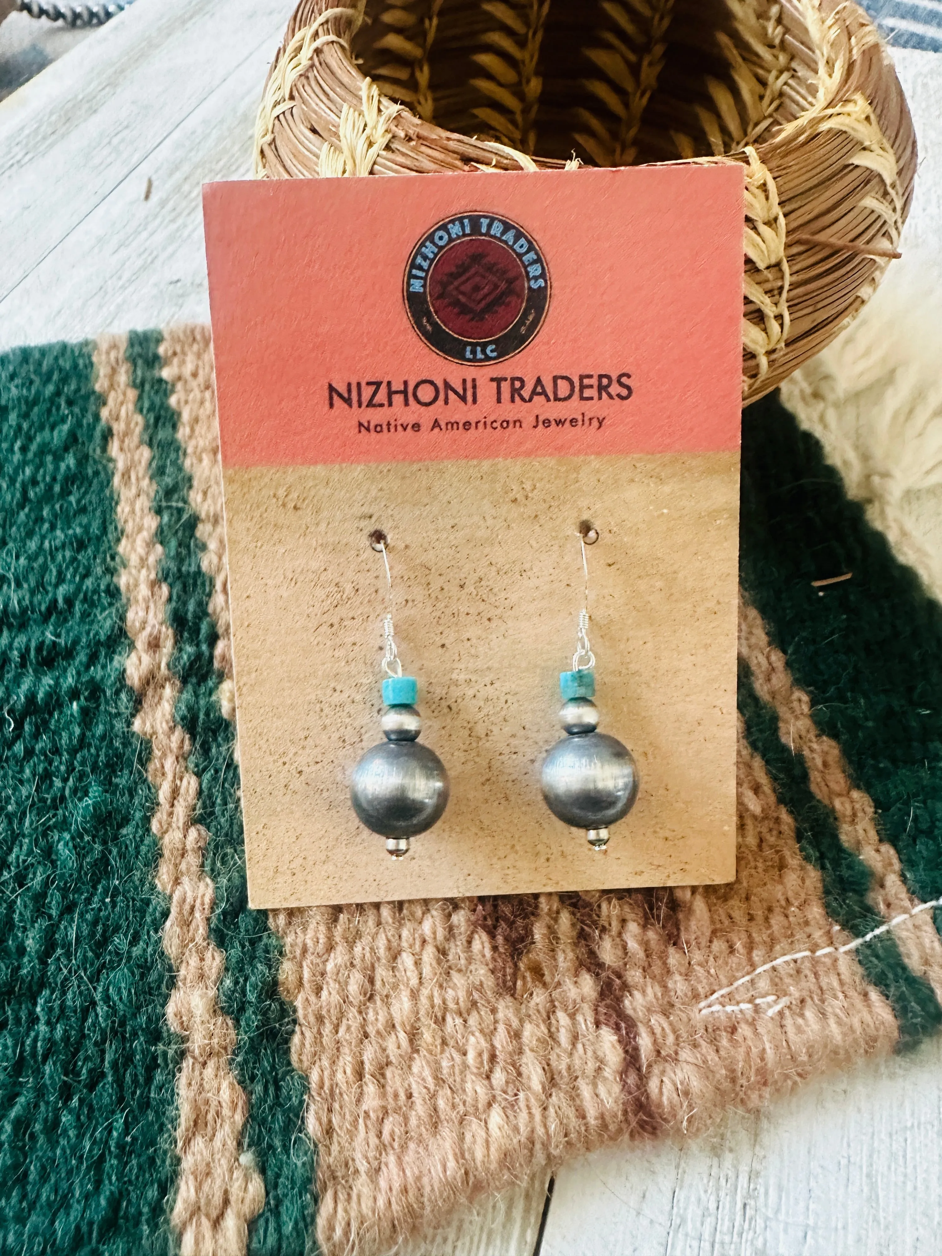 Navajo Turquoise & Sterling Silver Pearl Dangle Earrings