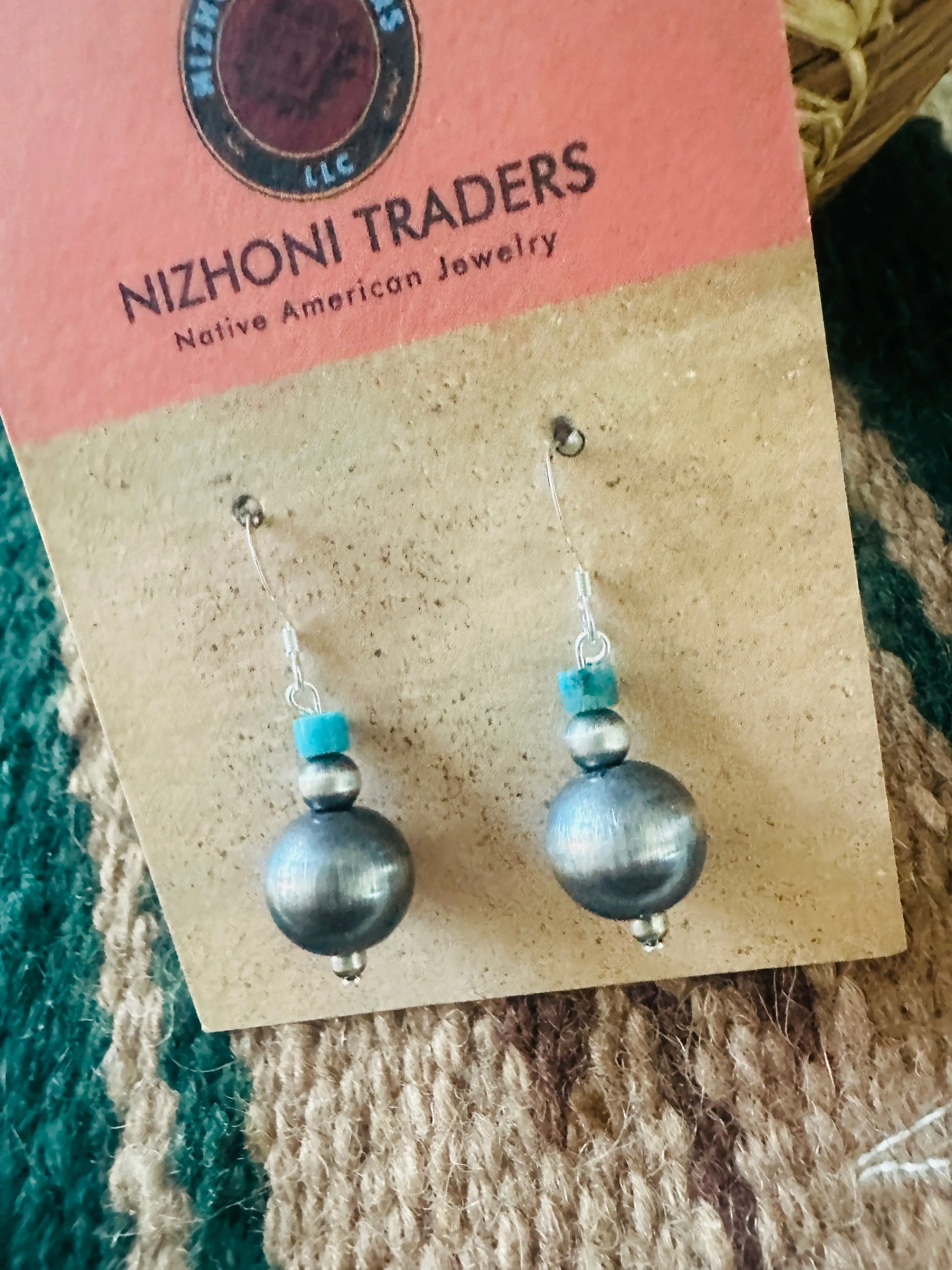 Navajo Turquoise & Sterling Silver Pearl Dangle Earrings