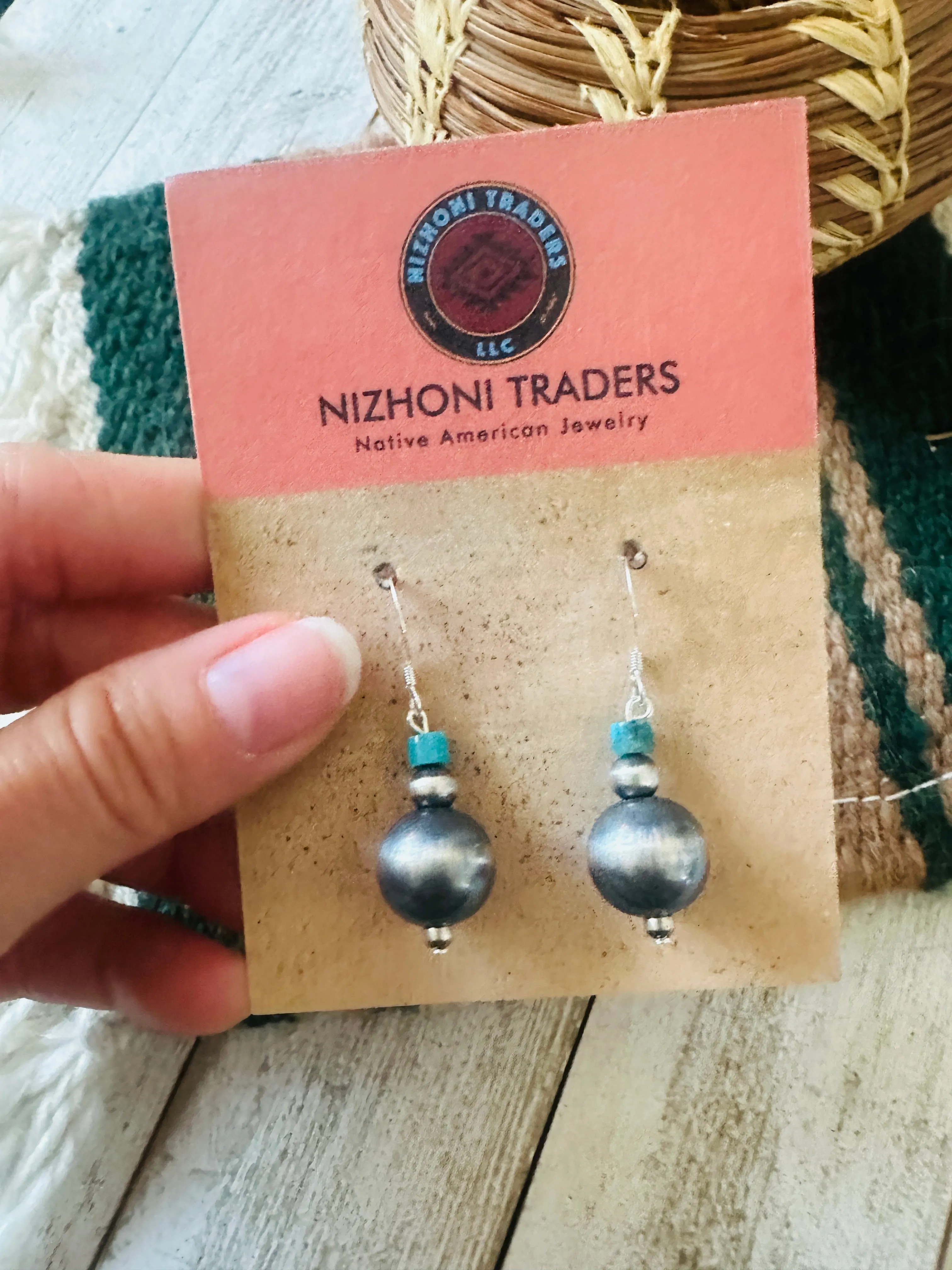 Navajo Turquoise & Sterling Silver Pearl Dangle Earrings