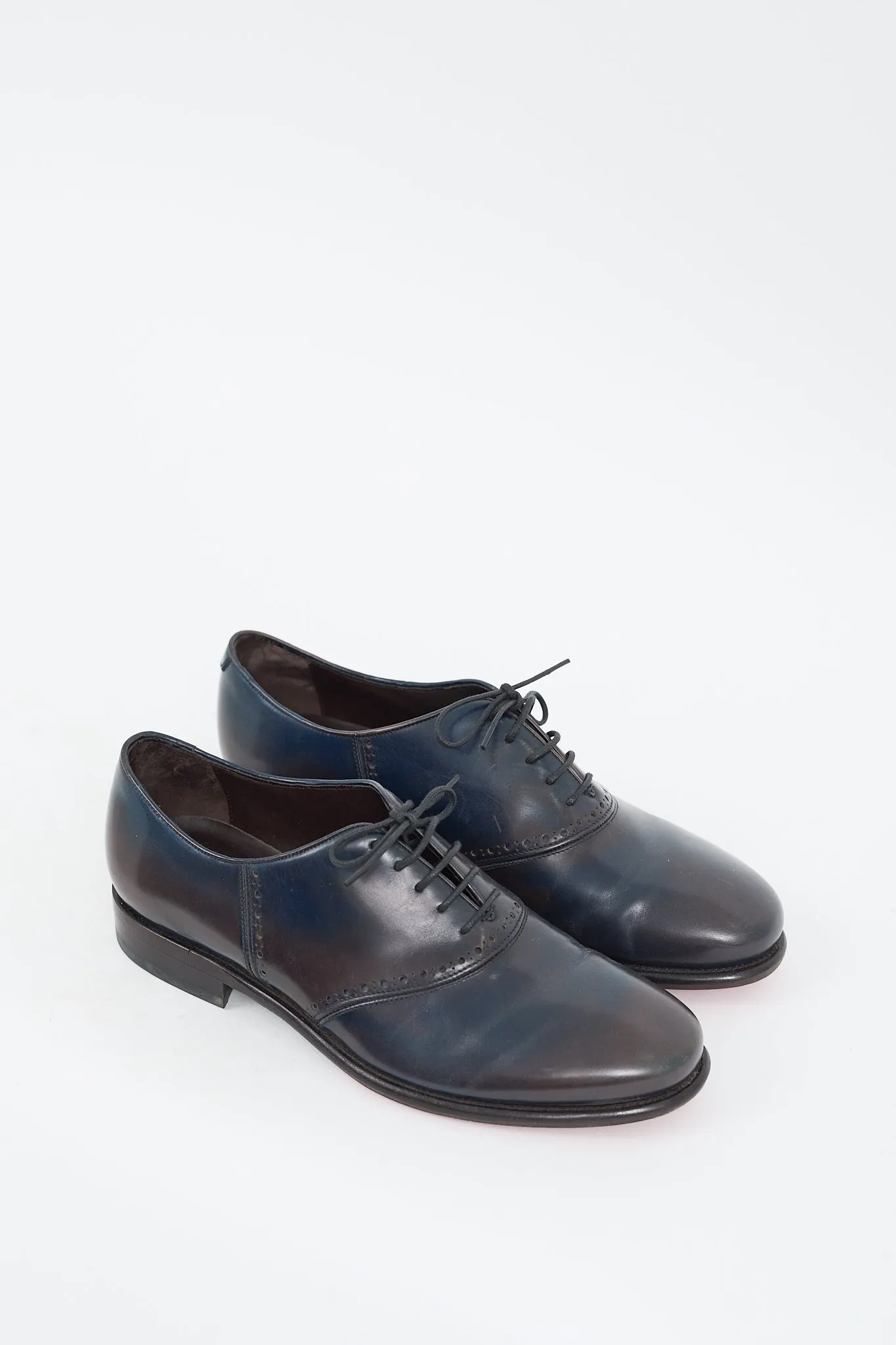 Navy & Brown Leather Perforated Lace Up Oxford