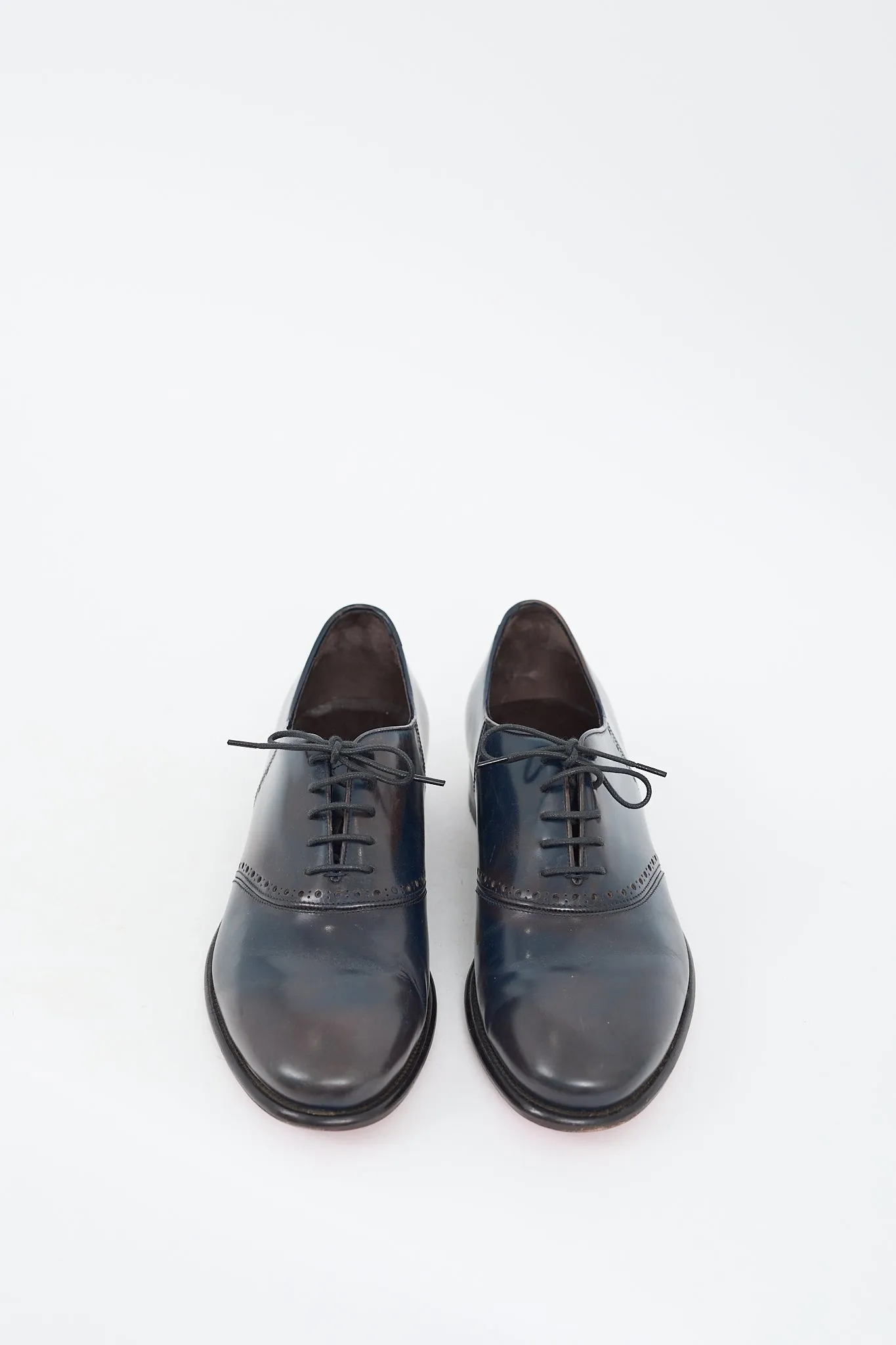 Navy & Brown Leather Perforated Lace Up Oxford