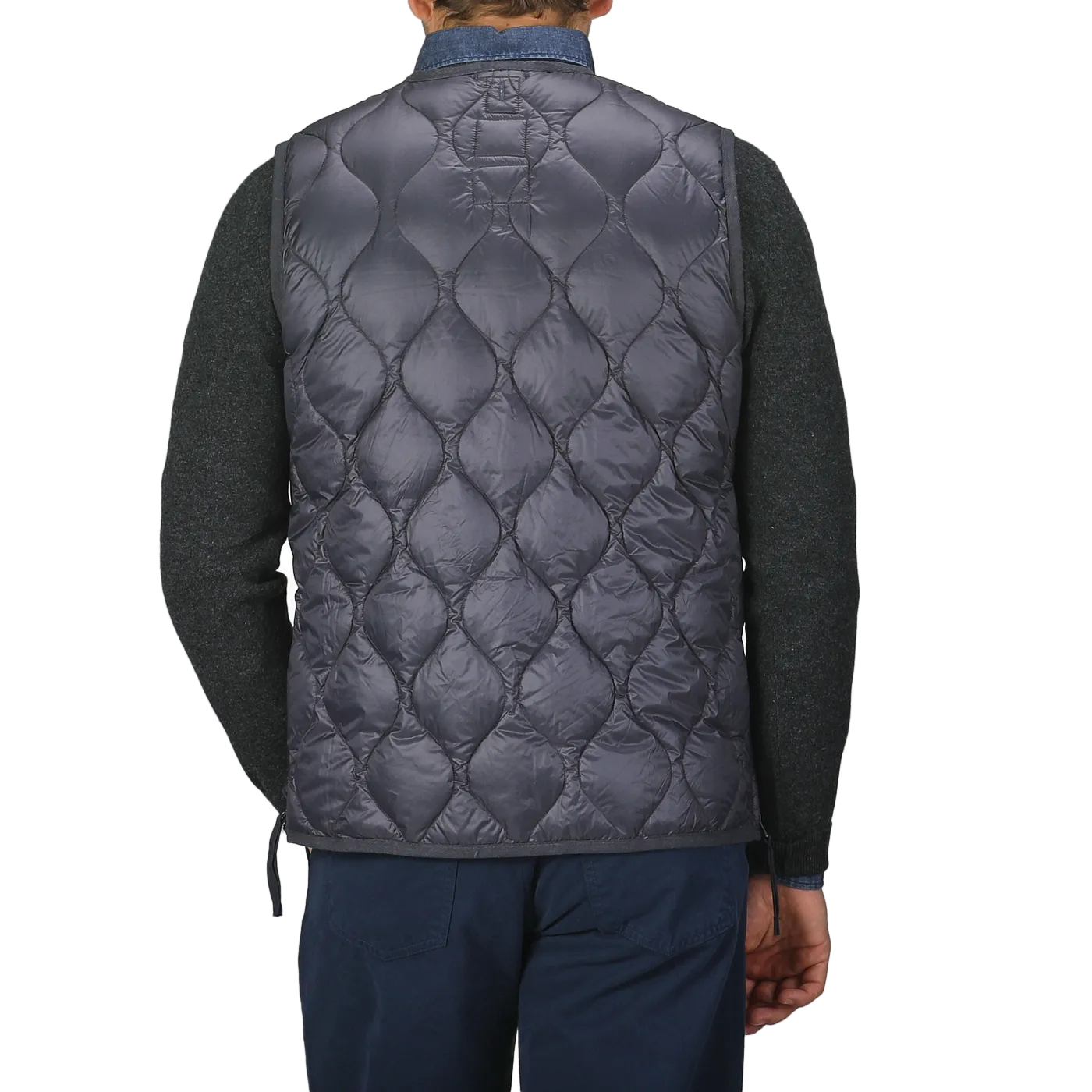 Navy Blue Nylon Down Padded Zip Vest