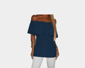 Navy Blue Ruffle Off Shoulder Top - The Monaco