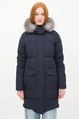 Navy Causapscal Down & Fur Hood Parka Coat