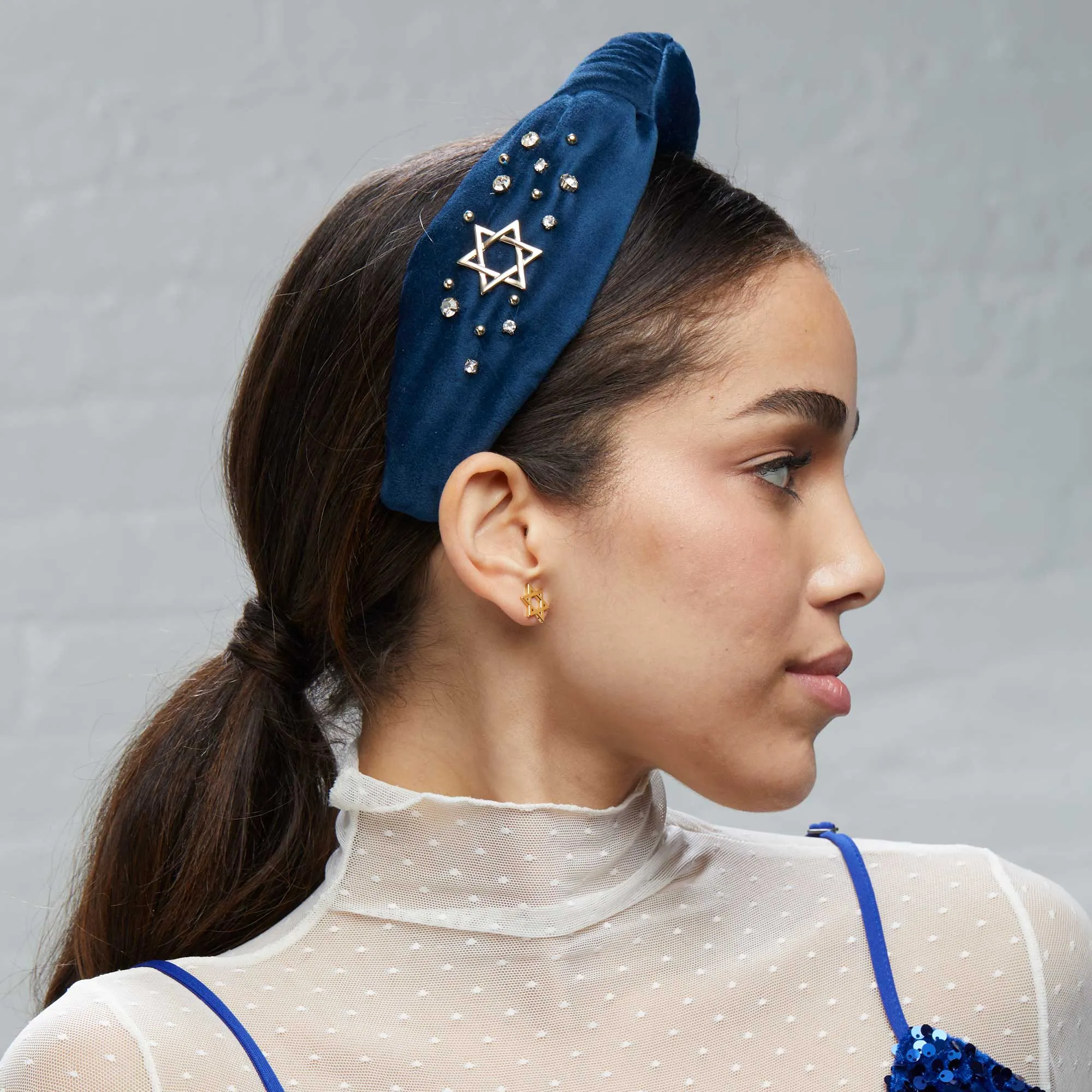 NAVY CRYSTAL STAR HOLIDAY KNOTTED HEADBAND