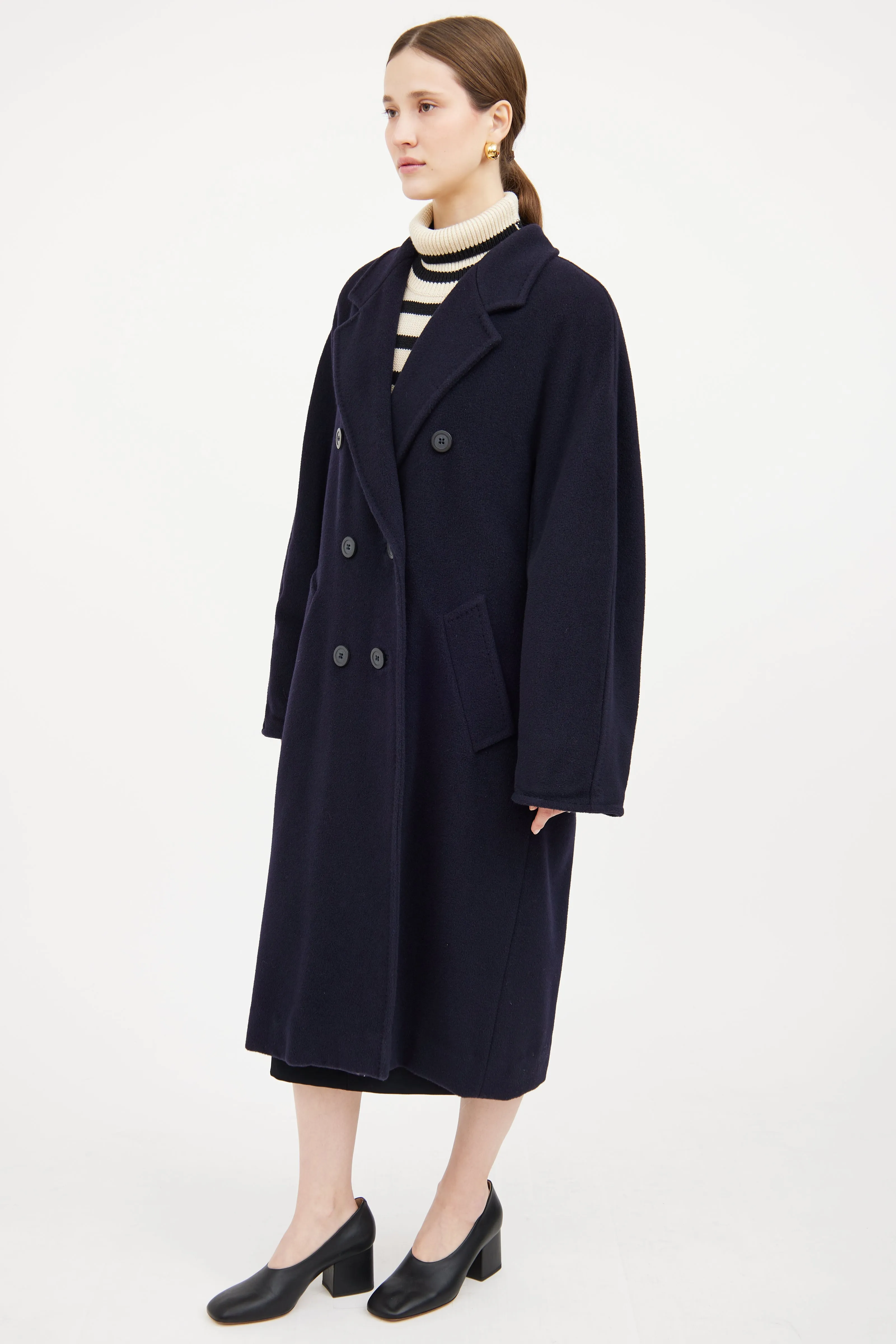 Navy  Double Breasted Coat