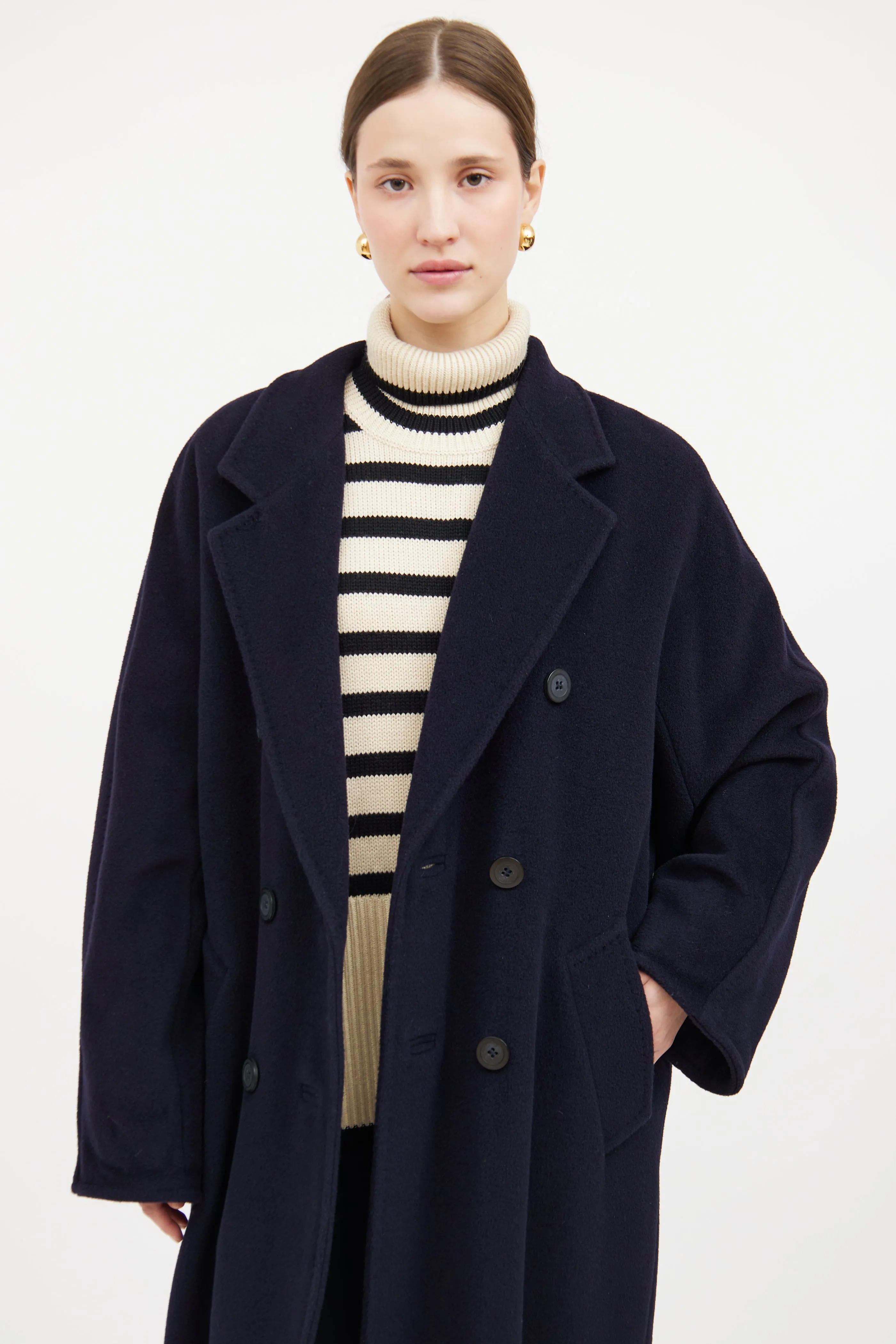 Navy  Double Breasted Coat