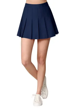 Navy High Waist Pleated Skater Skirt With Lining Shorts