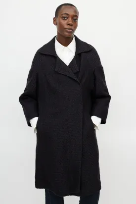 Navy Jacquard Wool Coat