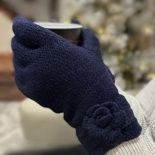 Navy Knit Fleece-Lined Gloves