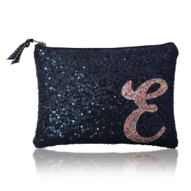 Navy sequin zip top personalised initial clutch