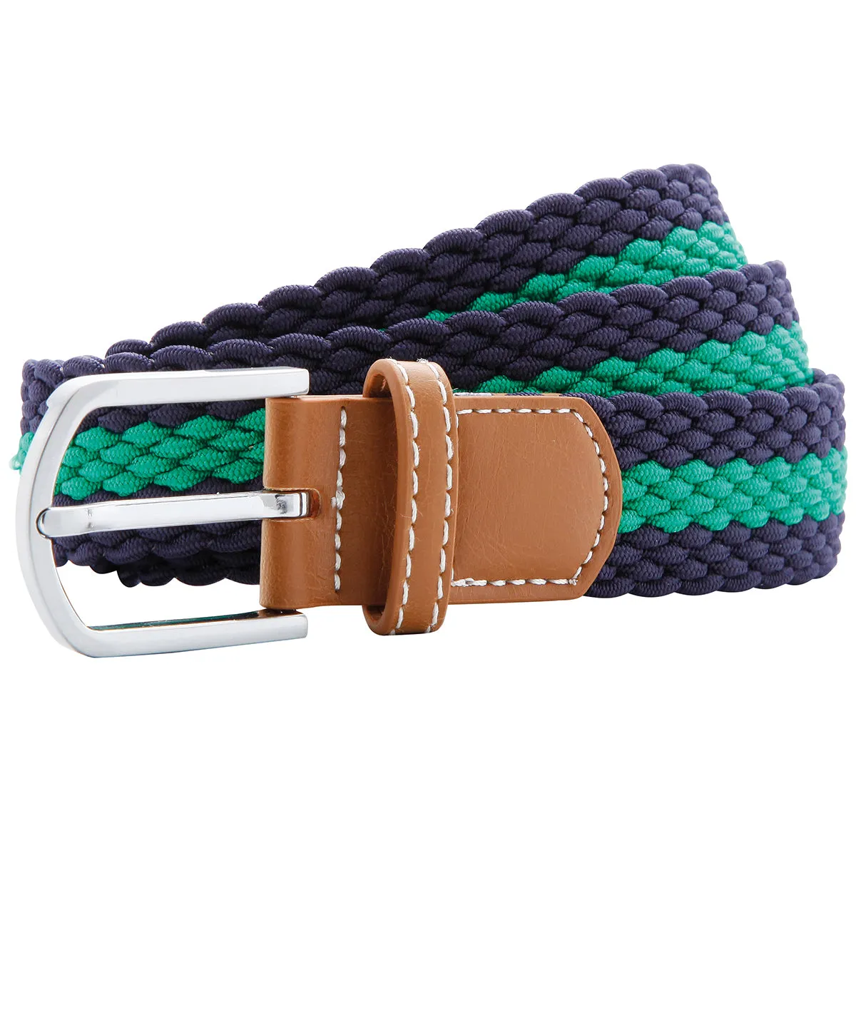 Navy/Kelly - Two-colour stripe braid stretch belt