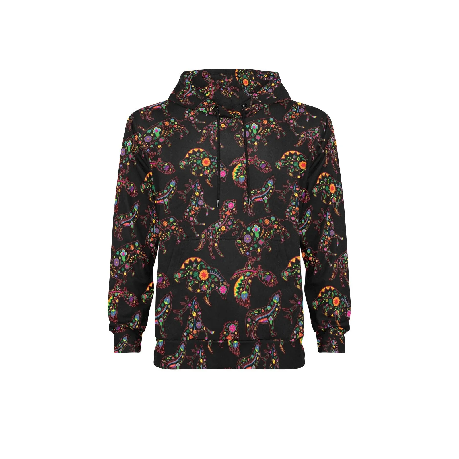 Neon Floral Animals Men's Long Sleeve Fleece Hoodie