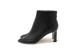 NEW Authentic Chanel Black Quilted Leather Ankle Heel Boots Size 40.5