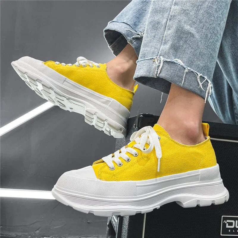 New Casual Men Shoes Yellow Trendy Low Man Canvas Sneakers Platform Hip Hop Street Chunky Shoes for Male zapatillas hombre