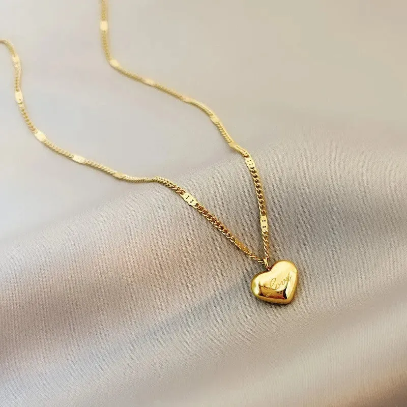 New Couple Cavicle Chain Love Necklaces Geometric Heart Light Luxury Temperament Simple Sweet Love Pendant Necklace Jewelry