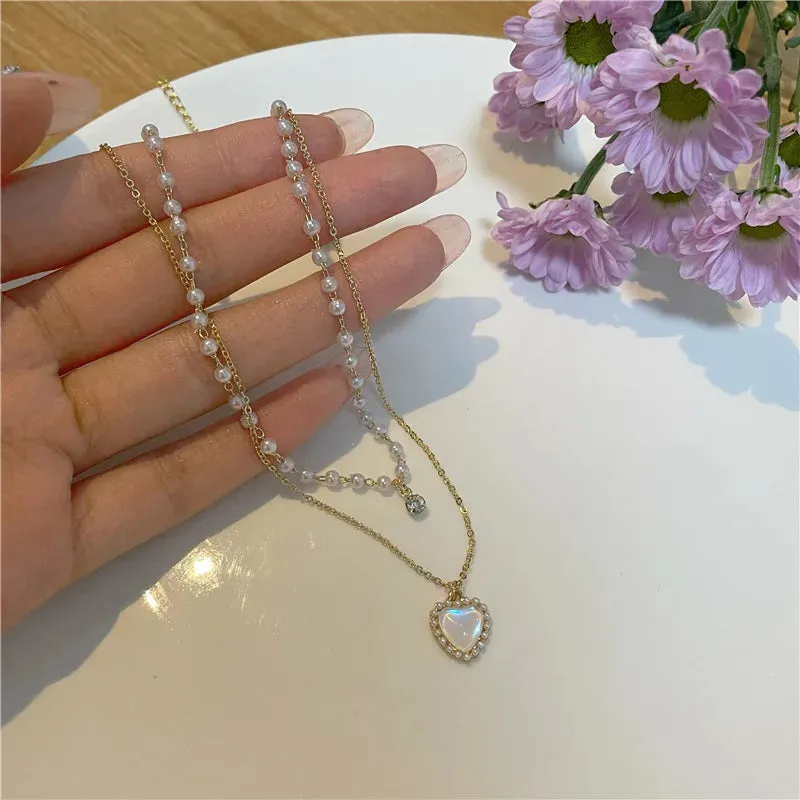 New Couple Cavicle Chain Love Necklaces Geometric Heart Light Luxury Temperament Simple Sweet Love Pendant Necklace Jewelry