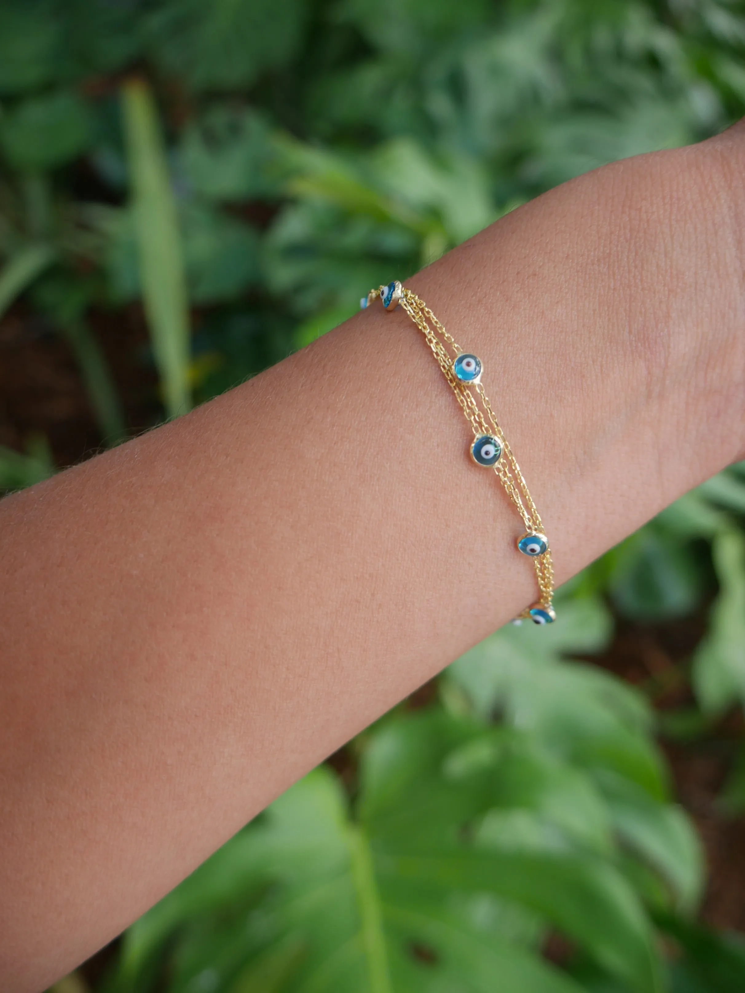 New Evil Eye Bracelet Multi-Strand Sky Blue 925 Sterling Silver Layered Luxury Jewelry - KESLEY