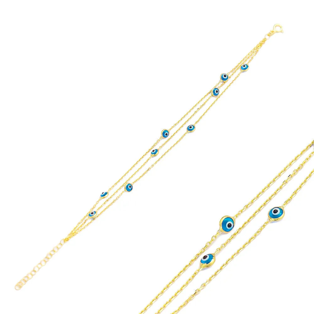 New Evil Eye Bracelet Multi-Strand Sky Blue 925 Sterling Silver Layered Luxury Jewelry - KESLEY