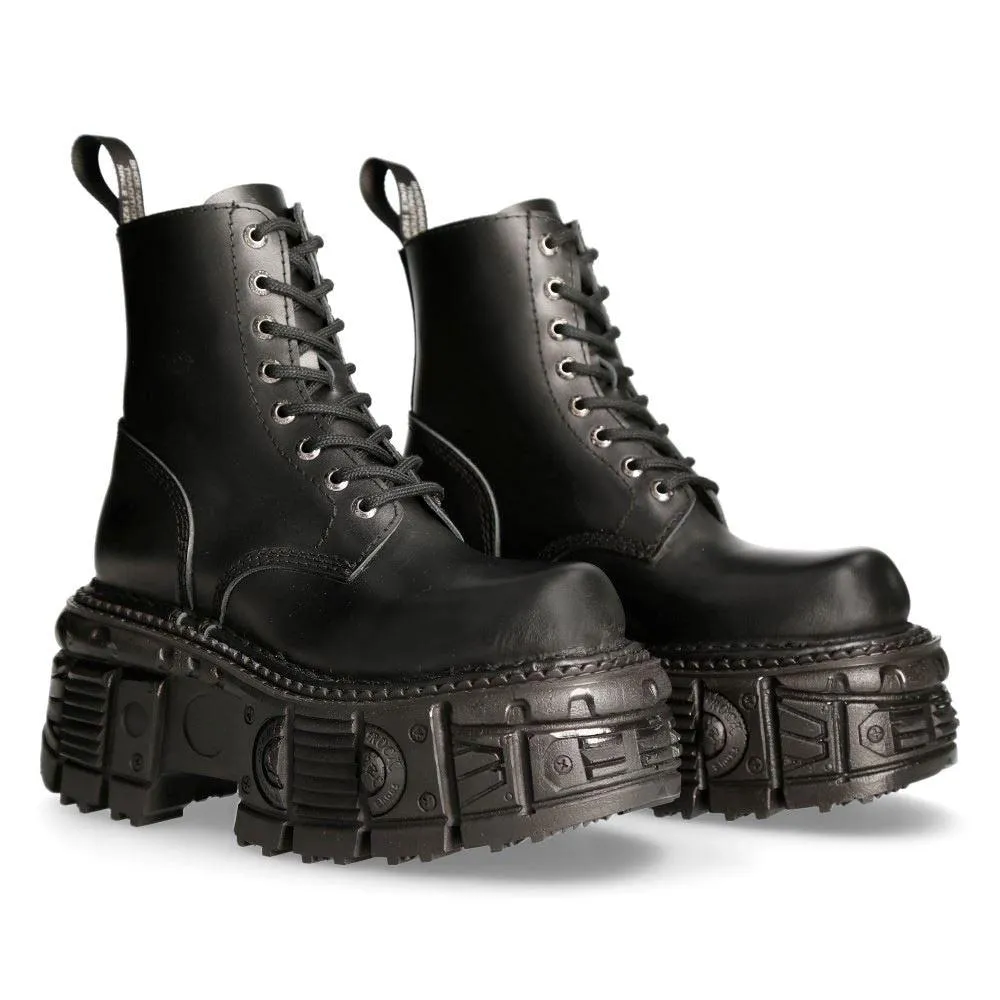 New Rock M-MILI084N-S5 Unisex Black 100% Leather Platform Military Boots