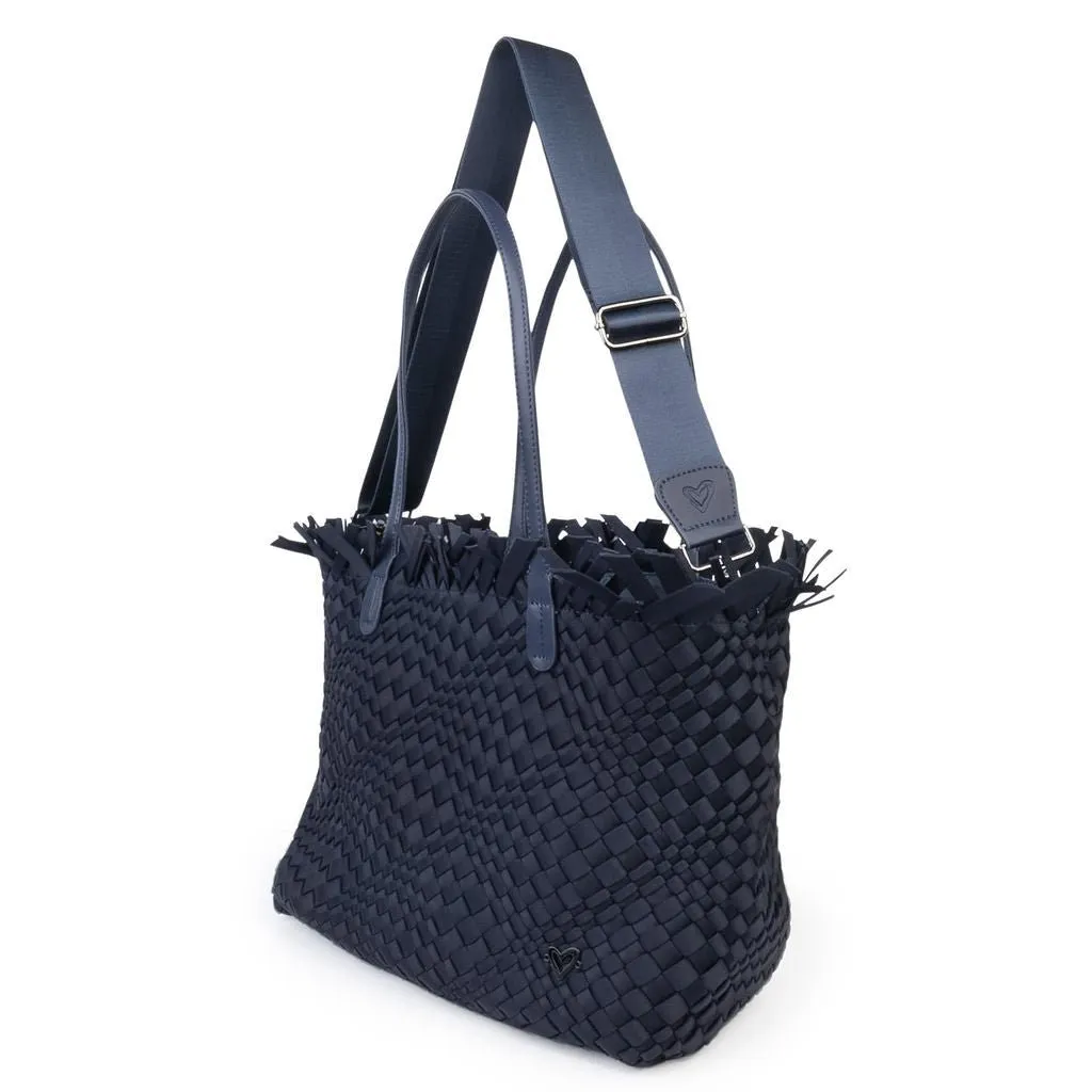 NEW: Vulcan Woven Large Tote (Fringed Top) - Navy