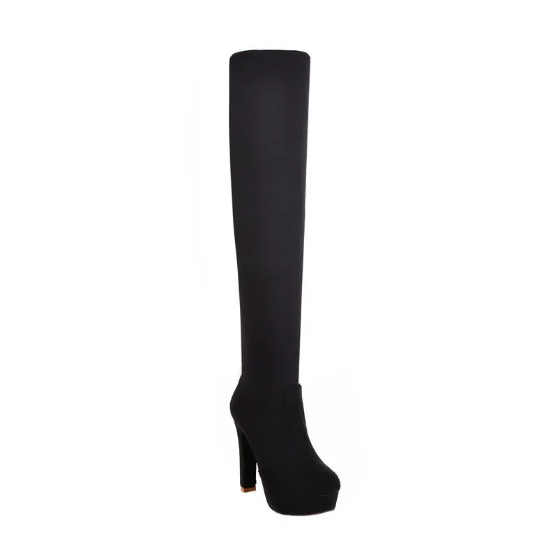 New Women Boots Sexy Fashion Over the Knee Boots Sexy Thin Square Heel Boot Platform Woman Shoes Black size 34-43