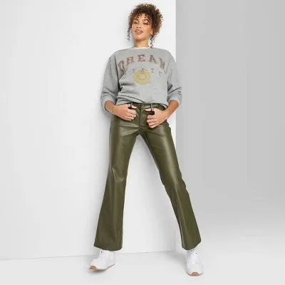 New - Women's Low-Rise Faux Leather Flare Pants - Wild Fable Olive Green 10