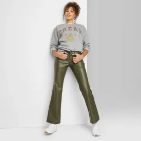 New - Women's Low-Rise Faux Leather Flare Pants - Wild Fable Olive Green 10