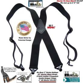 No-buzz HoldUp Airport Friendly 2" Wide 48" long Black X-back Suspenders with Patented Black Gripper Clasps