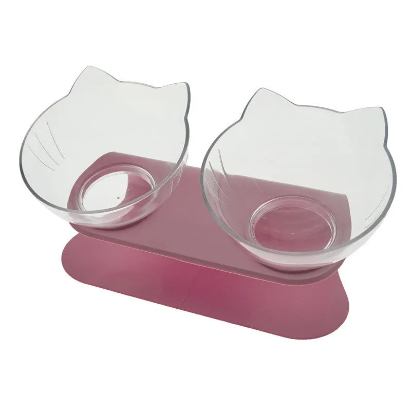 Non Slip Double Pet Food Feeding Bowl With Raised Stand to Protect Cervical Vertebra