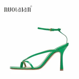 NUOLAIAN Ankle Buckle Square Toe High Heel Sandal Shoes