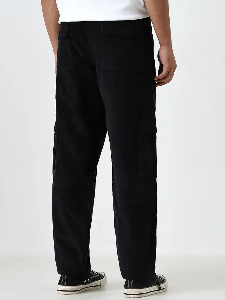 Nuon Black Relaxed-Fit Mid-Rise Corduroy Cotton Chinos