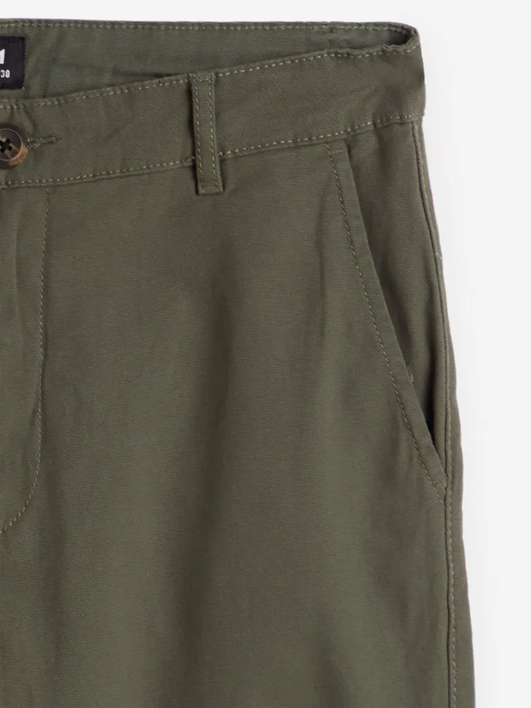 Nuon Olive Cotton Blend Slim - Fit Mid -Rise Chinos