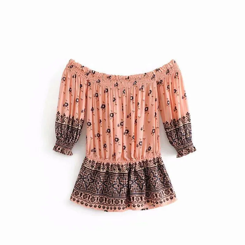 Off Shoulder Printed Bohemia T Shirt