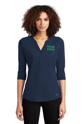 OGIO Ladies Jewel Branded Henleys, Navy