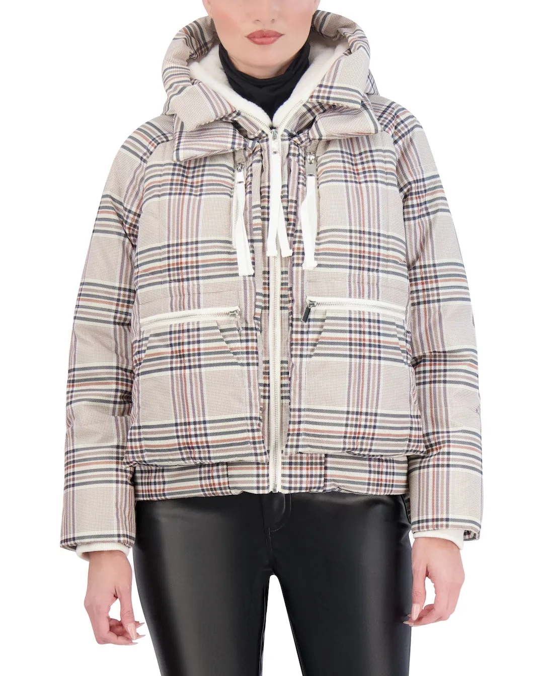 Ookie & Lala Cropped Plaid Utility Puffer