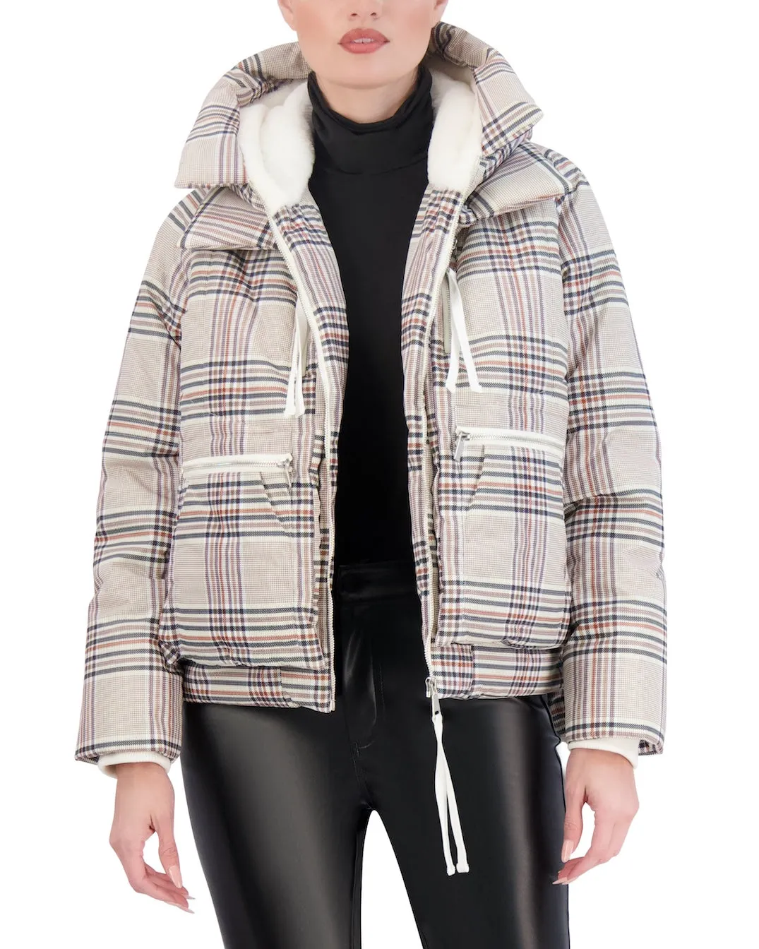 Ookie & Lala Cropped Plaid Utility Puffer