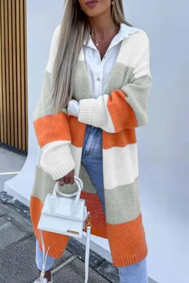 Orange and Gray Striped Midi Cardigan