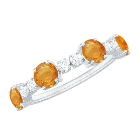 Orange Sapphire and Diamond Half Eternity Ring