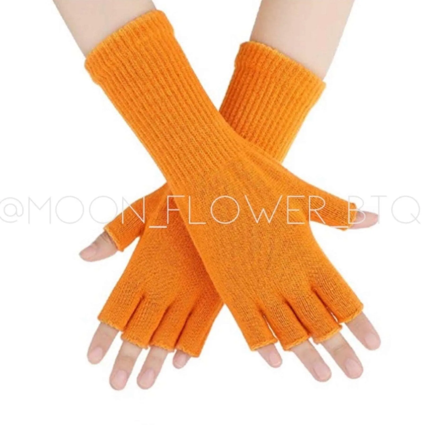 Orange Stretchy Fingerless Winter Gloves