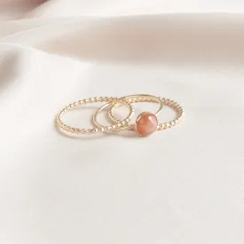 Orange Sunstone Set of 3 Dainty Gold Rings