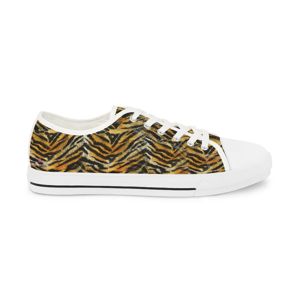 Orange Tiger Striped Low Tops, Best Designer Orange Tiger Striped Animal Printed Men's Low Top Sneakers (US Size: 5-14)